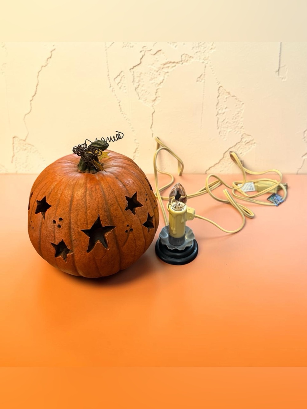 Decorative Orange Star-Cut Lighted Pumpkin Home Decor - Picture 2 of 4